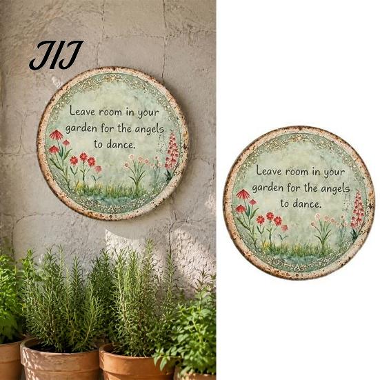 Weatherproof Iron Plaque Round Garden Metal Sign, Retro Distressed Wall Decor, Weather Resistant Decor Vintage Art for Outdoor Courtyard Patio