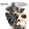 Multifunctional Skull Decor Gothic Butterfly Pen Holder, Spooky Resin Makeup Brush Holder Halloween Tea Light Candle for Desk, Shelf Planter And