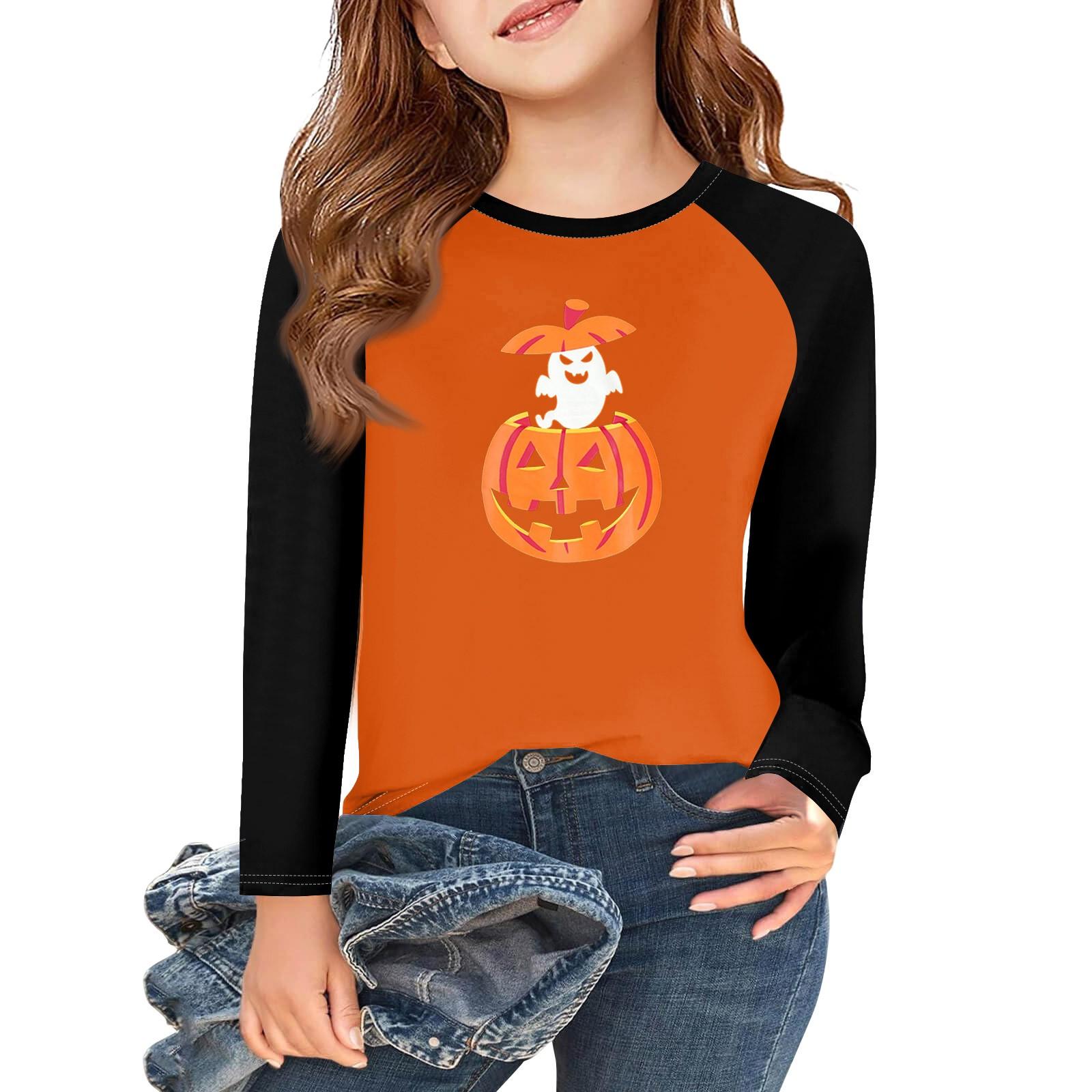 

Girls Long Sleeve Halloween Day T Shirts Kids Fall Tops Crewneck Basic Tees 5-14Y 140