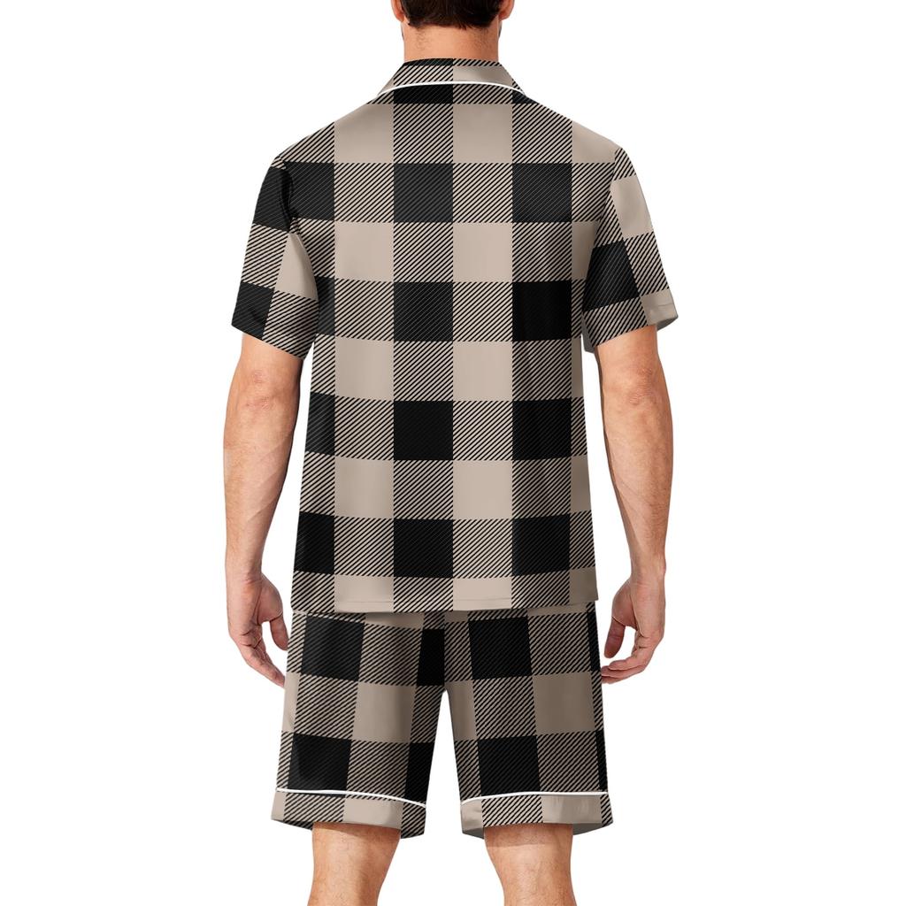 Men's Short Sleeve Pajama Set Button Down Shirt with Notched Collar and Matching Shorts Soft Casual Loungewear Sleepwear S to XXXXL