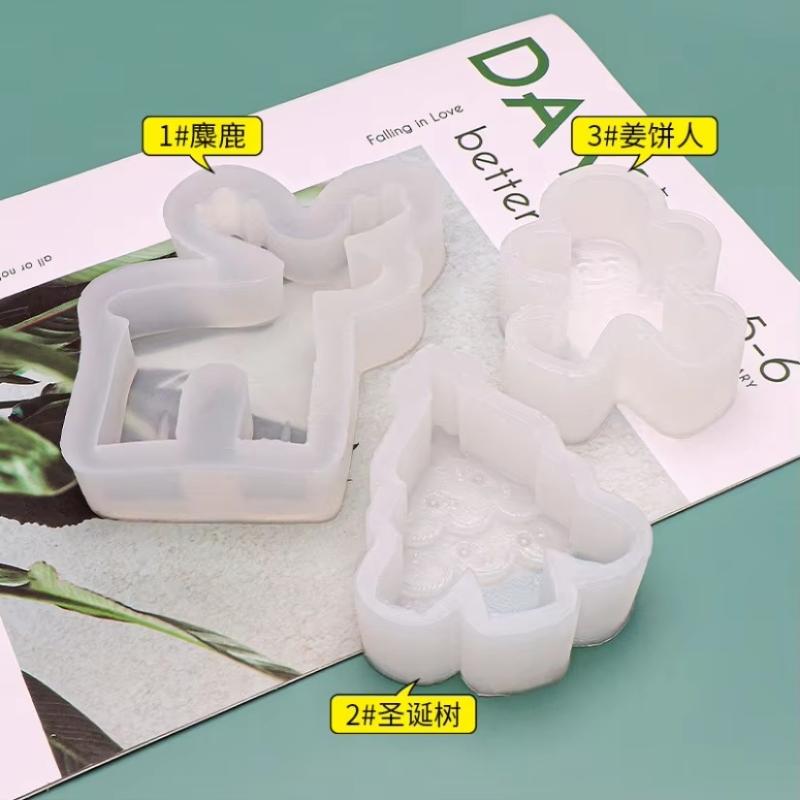 Ensemble de 3 moules à bougies en silicone Arbre de Noël Bonhomme en pain d'épices Bonhomme de neige Bricolage Dessin Animation Argile Plâtre Résine Moule Décoration