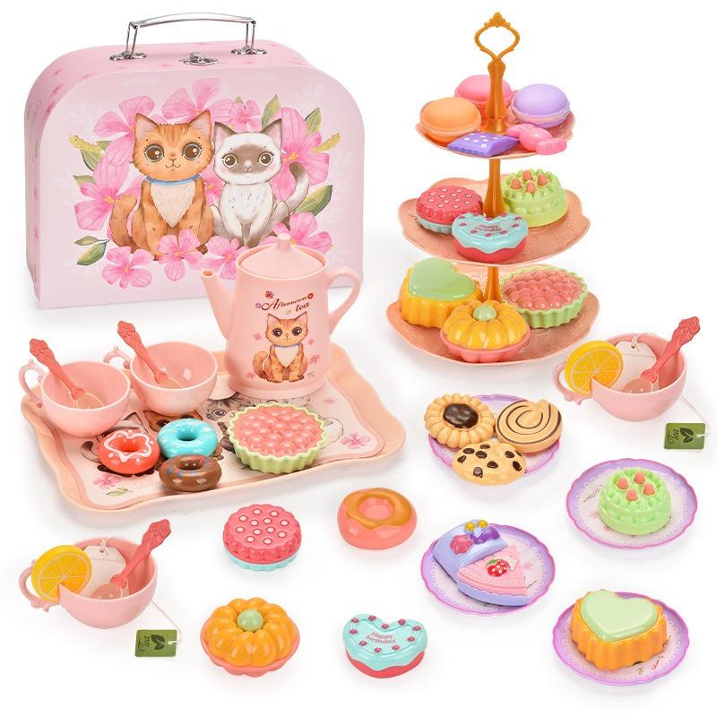 Tea Party Set for Little Girls,Kids Kitchen Pretend Play for Girls Boys Age 3-8, Kitchen Toys with Teapot,Cups,Plates & Storage Case,Princess Gift Set