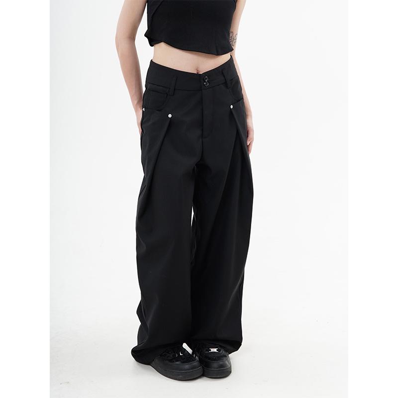 

New Retro Wide-Leg American Casual Pants – Unisex High-End Streetwear Small чёрный