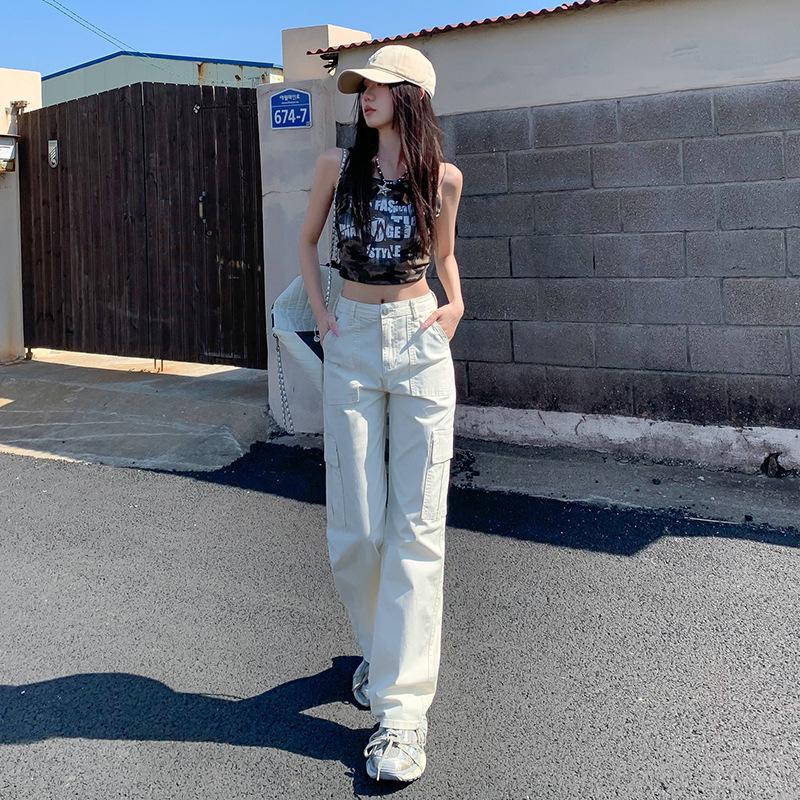 Women's Fleece-Lined High-Waisted Retro Straight-Leg Jeans with Multi-Pockets