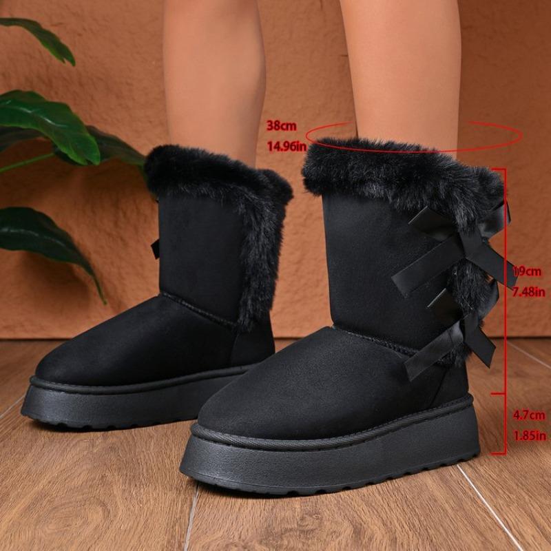 Women's Plus Size Side Bow Thick Platform Ankle Snow Boots Euro-American Fashion Versatile Casual New Autumn Winter