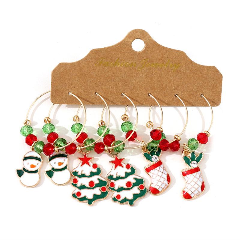 

Festive Alloy Pendant Hoop Earrings with Red & Green Beads