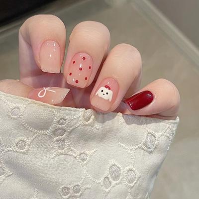 Cartoon Animal Polka Dot Bow Fashionable Girl Versatile Cute Short Removable Wearable Nail Art 30 Pieces