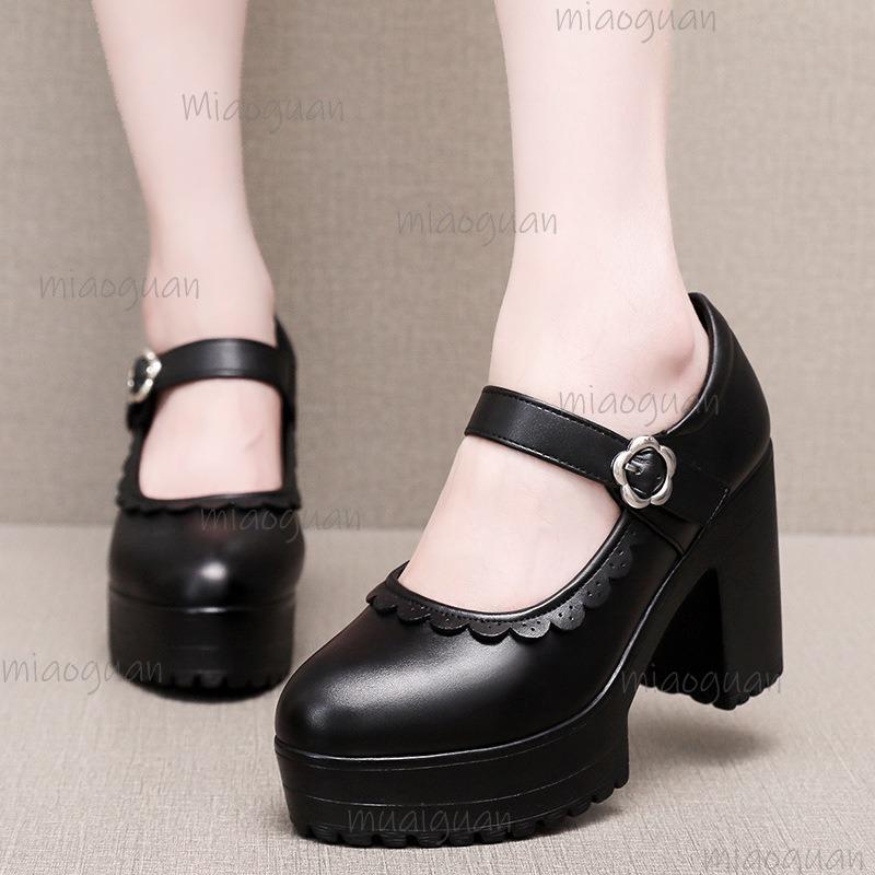 Black/White Platform Mary Jane Shoes Women's Ankle Strap Chunky Heel Pumps Anti-slip Fashion Lolita Style Dress Shoes Elegant