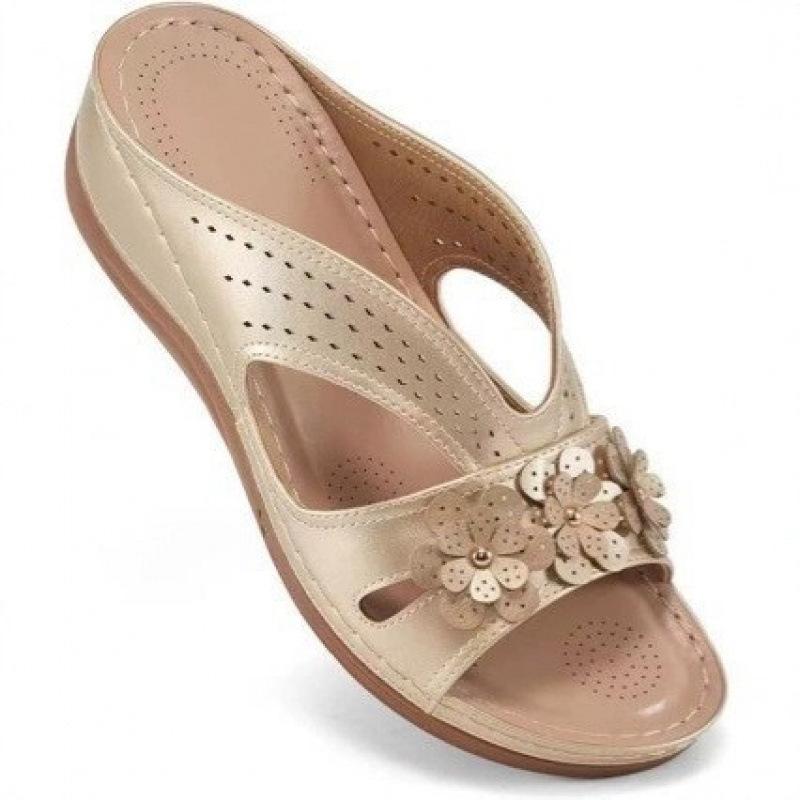 European and American large size retro flower slope heel cool slippers new casual beach fish mouth one-word sandals