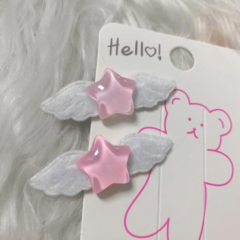 2pcs Fashion  Star Wing Hairpins Hair Duckbill Clip Sweet Hair Barrettes Y2K Hair Accessory Holiday Gifts