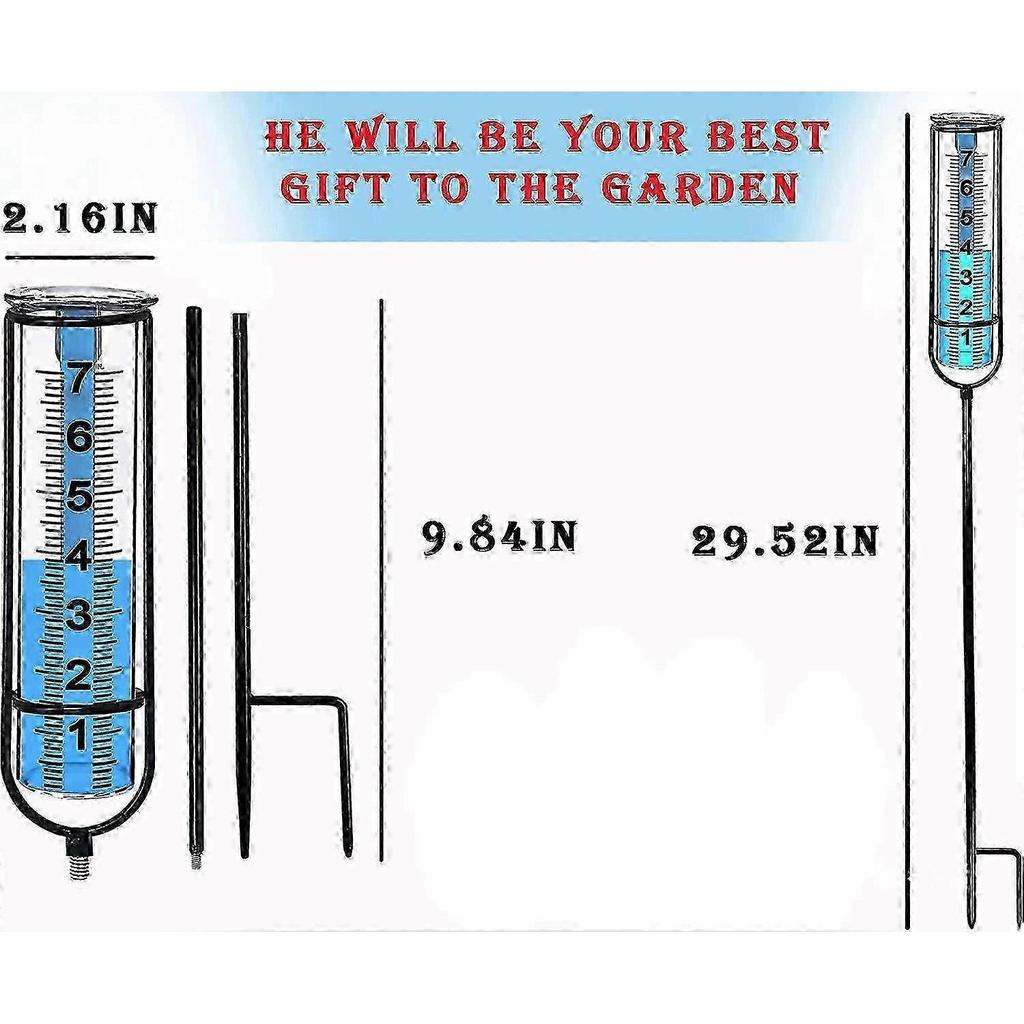 Outdoor Rain Gauge Glass With Float, Detachable Rain Gauge With Stake, Suitable For Garden, Yard, Patio, Deck, Lawn (blue Raindrops)