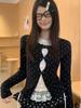 Women's Slimming Lace Long Sleeve Polka Dot T-Shirt - Black & White, Korean Style, Spring Collection