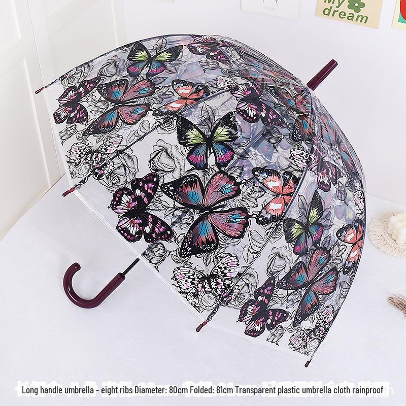Japonský lesní styl průhledný deštník s třešňovými květy s klenutou dlouhou rukojetí pro studenty