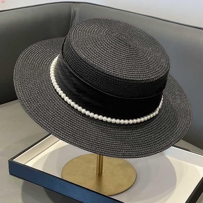 Sommerstrohhüte für Männer Frauen Banddekoration Elegantes Damen-Partykleid Flache Kappe Reise Strand Sonnenhut Chapeau Femme