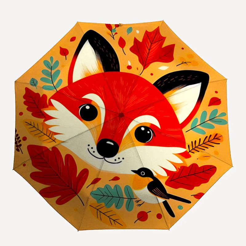 

1pc Autumn Fox Forest Friend Adventure Auto Open/close, 8-Rib Iron Frame, Compact Folding Cute Umbrella All-Season Portable Umbrella for Travel0104013