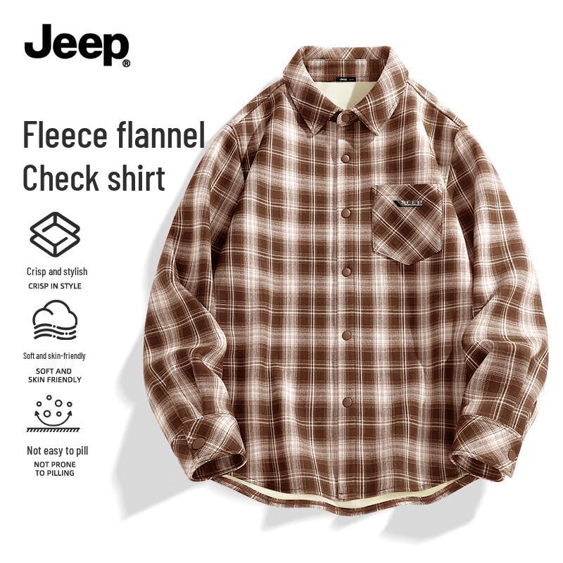 JEEP Men s Thickened Fleece-lined Flannel Plaid Shirt 3XL