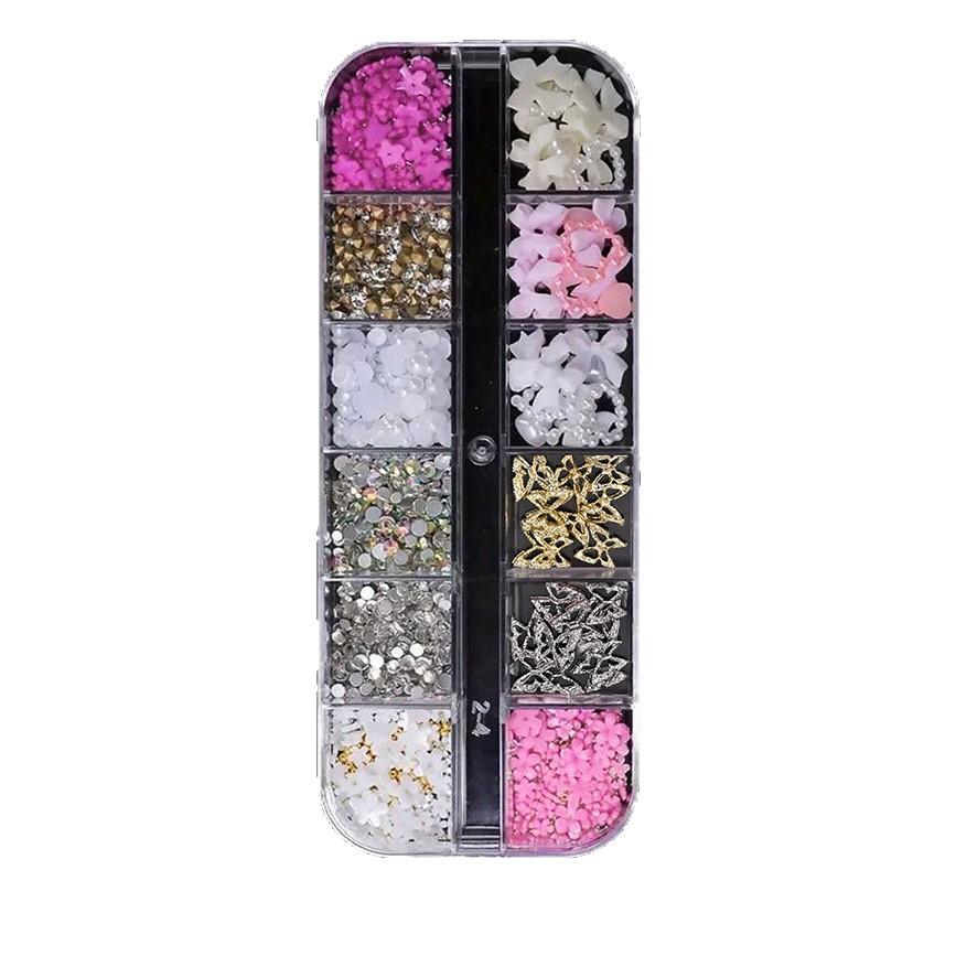 12 Grids 3D Nail Charms Nail Bow, Heart Charms, And 3D Flower Nails Y2K Nail Decoration Women Nail Manicure Supplies