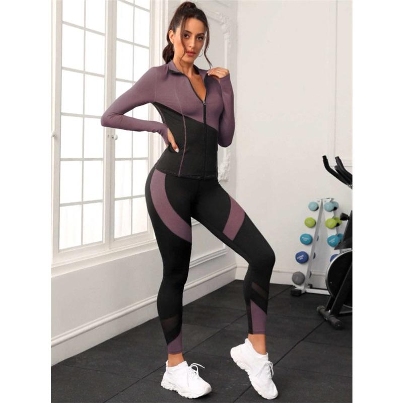 Womens Sports Suit Autumn Winter Long Sleeve Slim Fit Seamless Yoga Outfit Outdoor Running Set