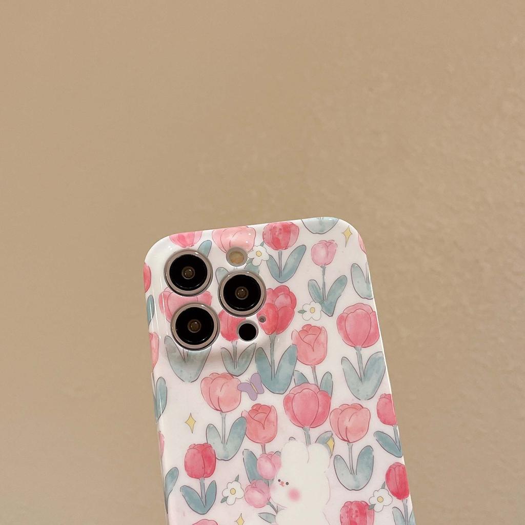 2023 New Tulips Flower Capa Rabbit Cute Cartoon Bunny Lovely Back Case For Iphone 13 12 11 Promax 14 Pro Max Phone Shell