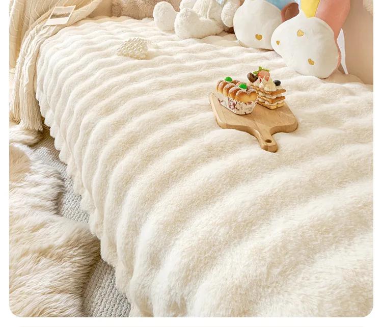 Thicken Imitation Rabbit Fur Plush Sofa Slipcover Non-slip Soft Sofa Towel Couch Cushion Cover For Living Room Modern Home Decor