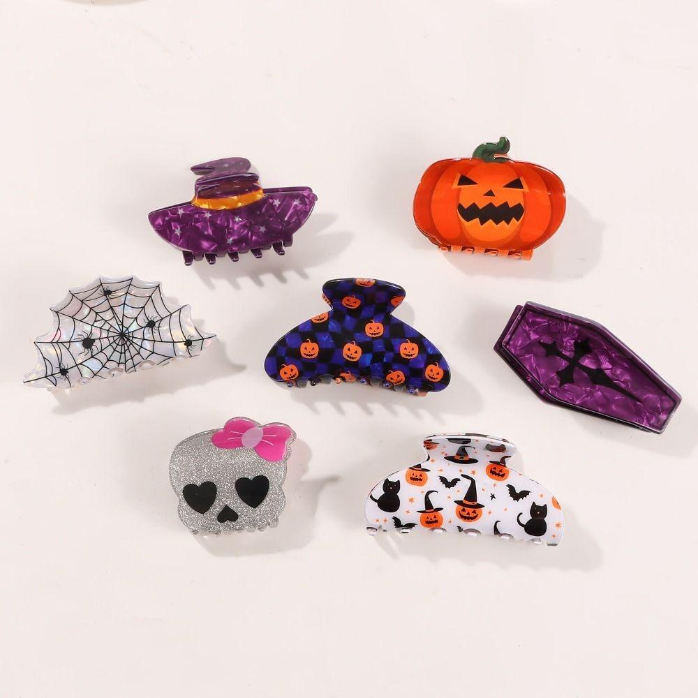 Spider Halloween Hair Claw PVC Skeleton Shark Clip Fashion Pumpkin Themed Gripper  Photograh