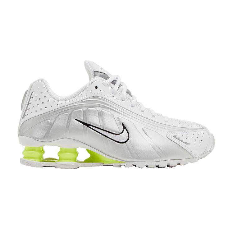 Nike Shox R4 White Metallic Silver Volt (Women s) 38