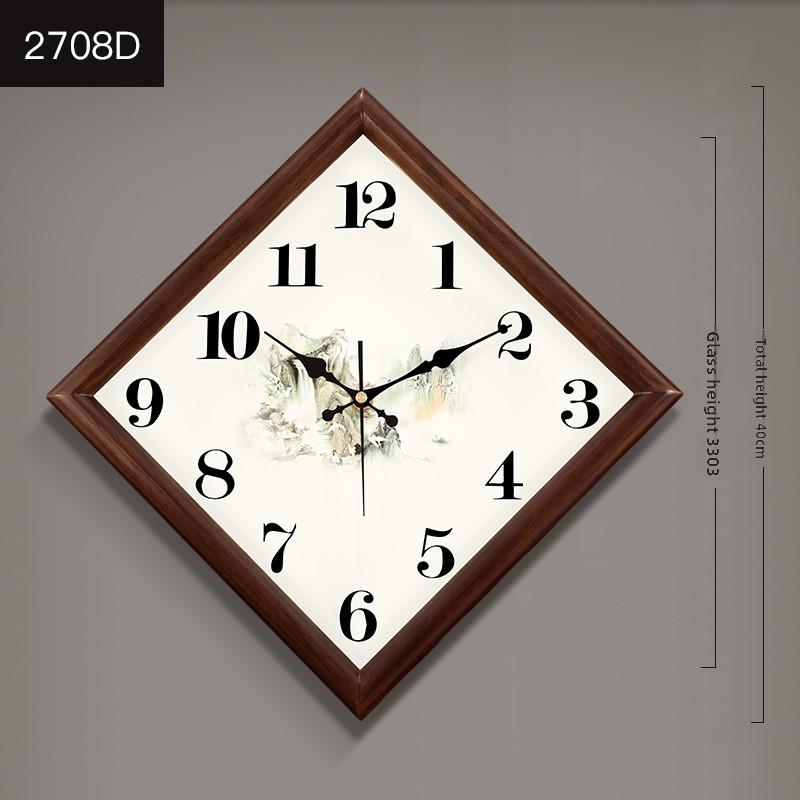 Wall Clock New Chinese Solid Wood Living Room Rectangular Home Bedroom Simple Atmosphere Silent Wall Clock Home Decor
