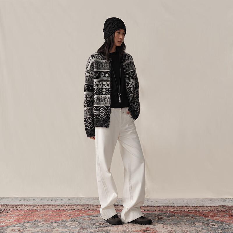 GREEN BELT Women's Retro Fair Isle Pure Wool Cardigan