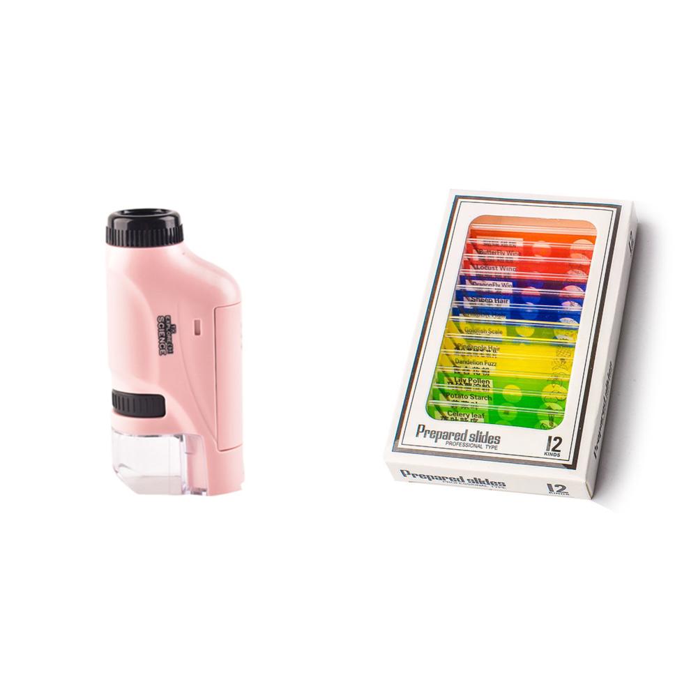 Kid Science Experiment Pocket Microscope Toy Kit 60-120x Educational Mini Handheld Microscope with Light For Children
