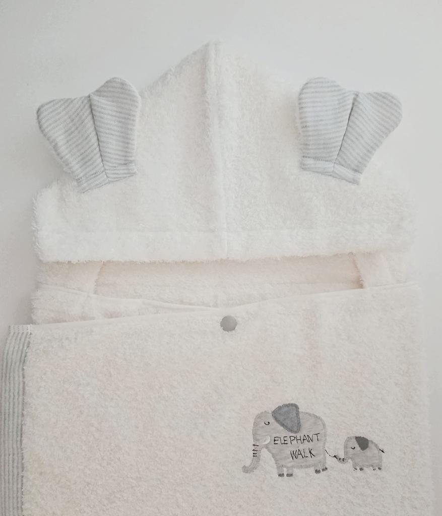 Kontex Baby Gift Made In Japan Imabari Towel Select Fluffy Boys Girls Baby Bath Poncho Hooded Bath Towel Name Embroidery Name Mama's (Gray Elephant)