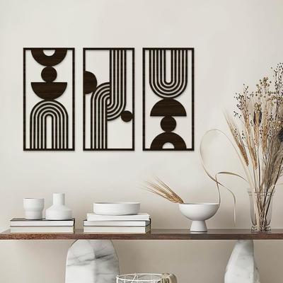 3pcs Wooden Craft Wall Mounted Decoration Wall Sticker Minimalist Home Wall Picture Abstract Hollow Wall Hanging Modern 5 Colors