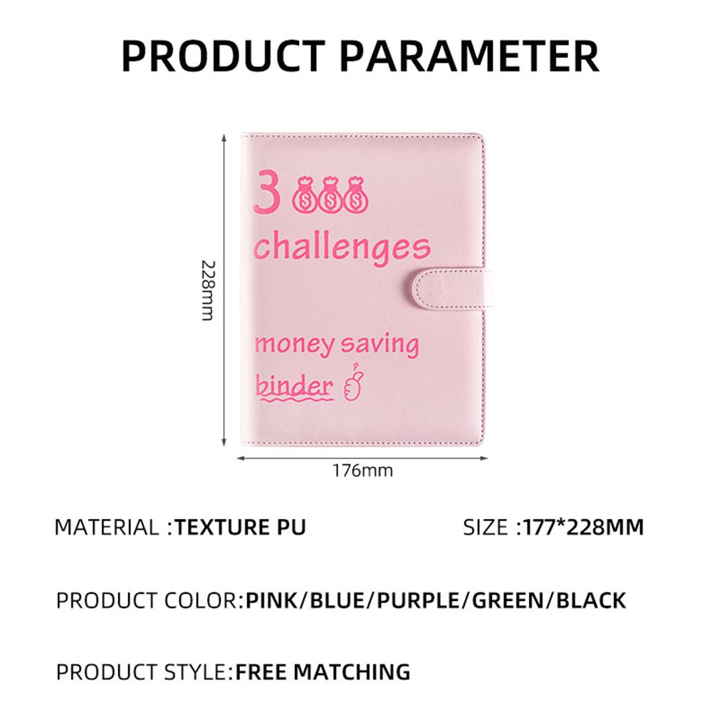 100 Envelopes Money Saving Challenge Budget Binder PU Leather Cover with Cash Envelope PVC Pocket
