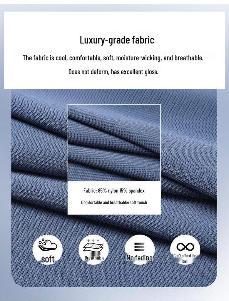 Men's Summer Ice Silk Seamless Polo Shirt - High Elastic, No-Iron, Short Sleeve Lapel T-shirt