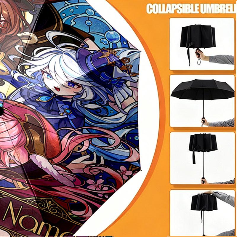Custom Name Personalized Genshin Impact Print Umbrella, Auto Open Close, 8‑Rib Sturdy Frame, Commute Camping Hiking Use, Birthday Gift