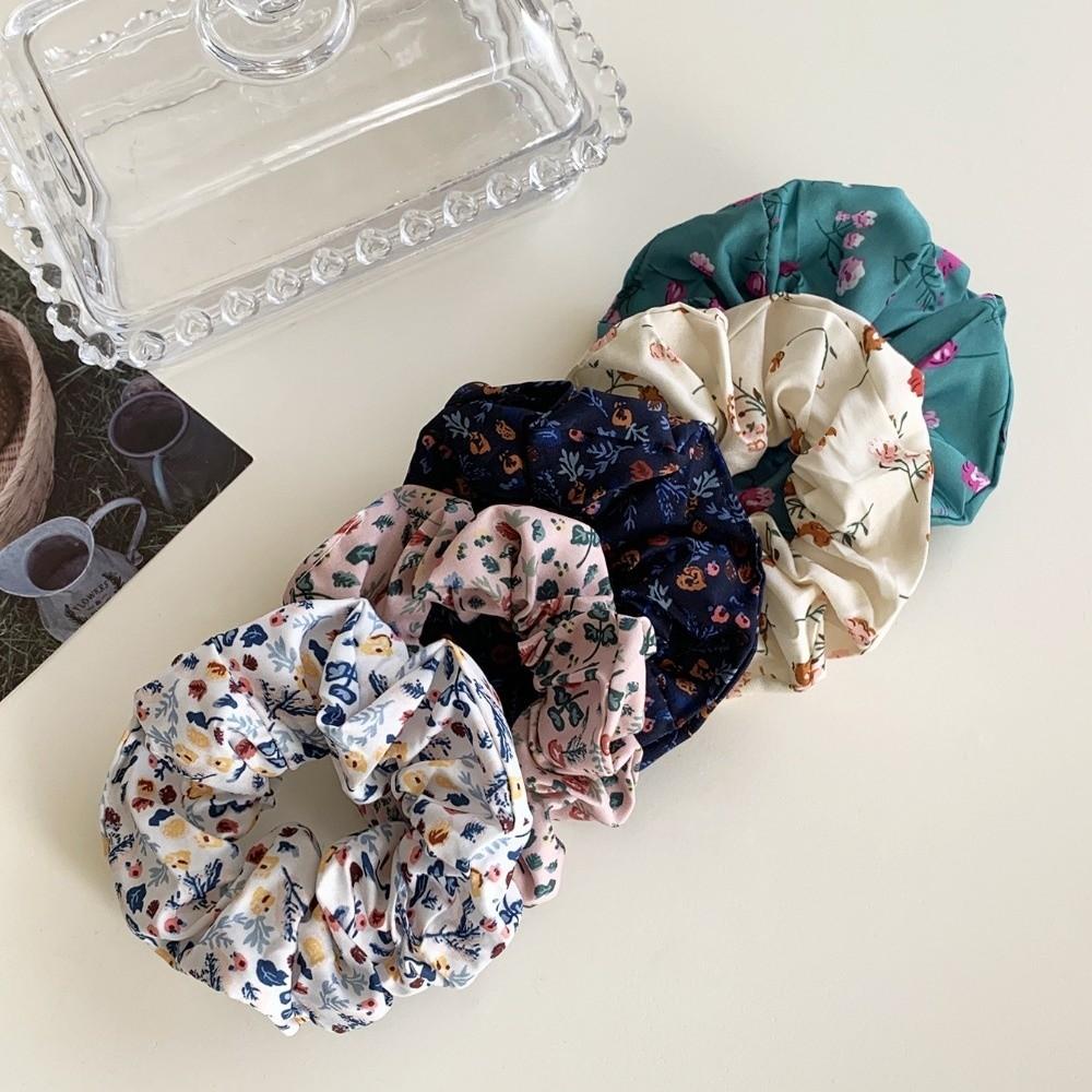 5pcs/set Elastic Floral Fabric Headbands Vintage Floral Ponytail Holder Scrunchie Hair Ties  Daily