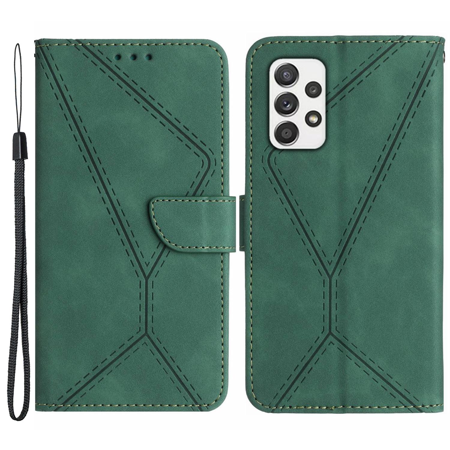 

For Samsung Galaxy A52 4G/A52 5G/A52s 5G PU Leather Case HT05 Skin-touch Wallet Phone Shell with Strap Green