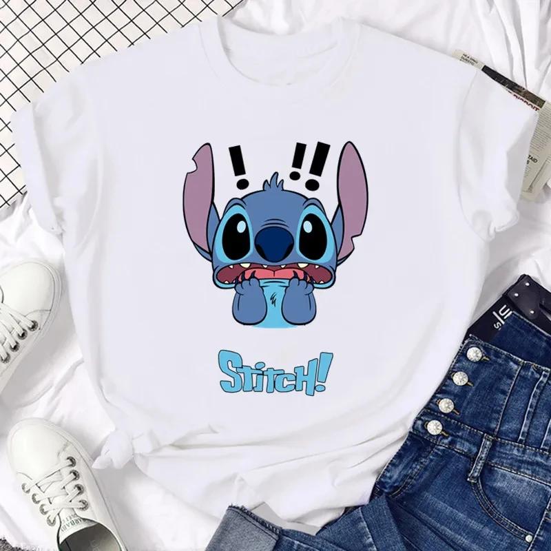 Disney Funny Not Today Stitch Women's Clothing Cartoon Y2k Stitch Summer Top Casual T-shirt Women's Cotton T-shirt
