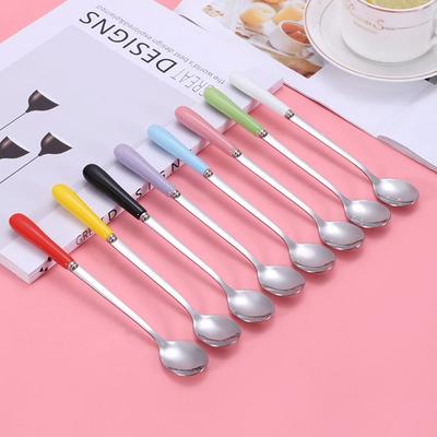 Dessert Stainless Steel Ceramic Handle Espresso Coffee Spoons Teaspoon Stirrer Stirring Tool