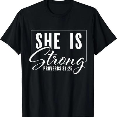 She Is Strong Proverbs15 Bible Verse Christian Religious T-Shirt