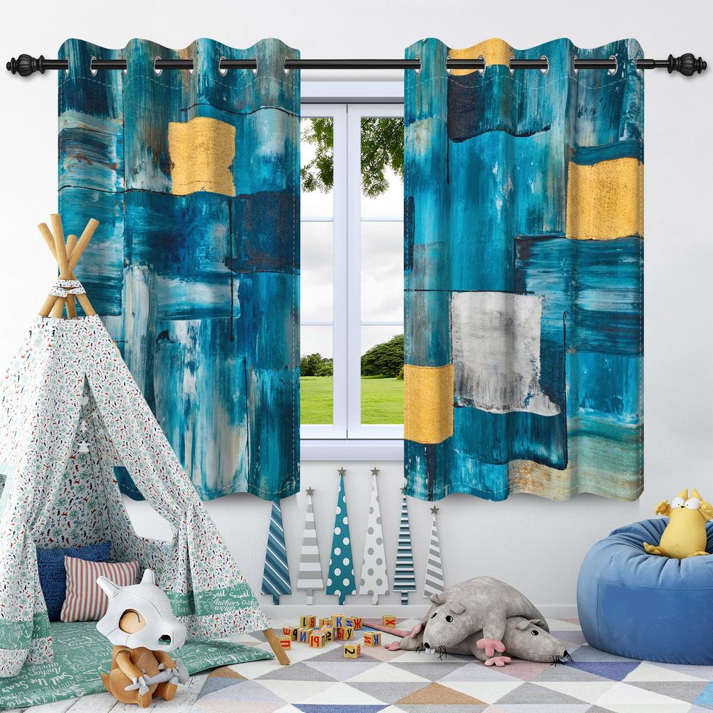 2 st Abstrakta Oljemålning Textur Fönstergardiner Sekretessavdelare Mörkläggningsgardin Lägenhet Sovrum Vardagsrum Mörkläggning