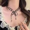 Spicy Sweet Black Beaded Bow Pendant Necklace - Personalized High-End Clavicle Chain with Exquisite Light Luxury Style