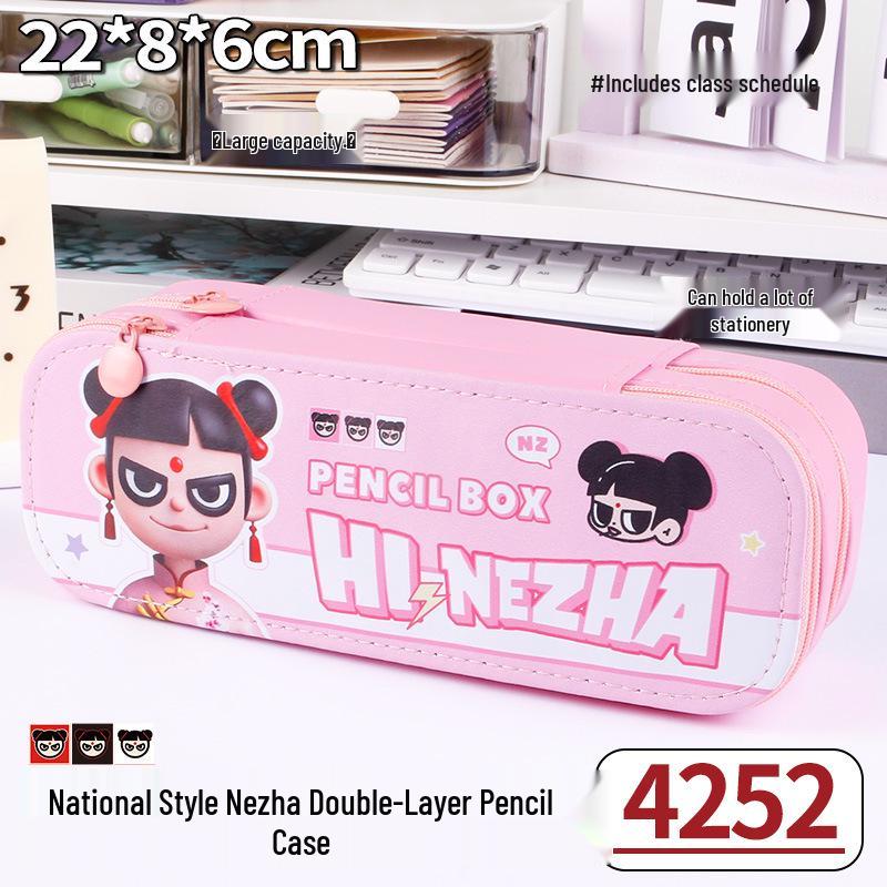 Cartoon Double-Layer Pencil Case: Large Capacity Stationery Box for Primary Students