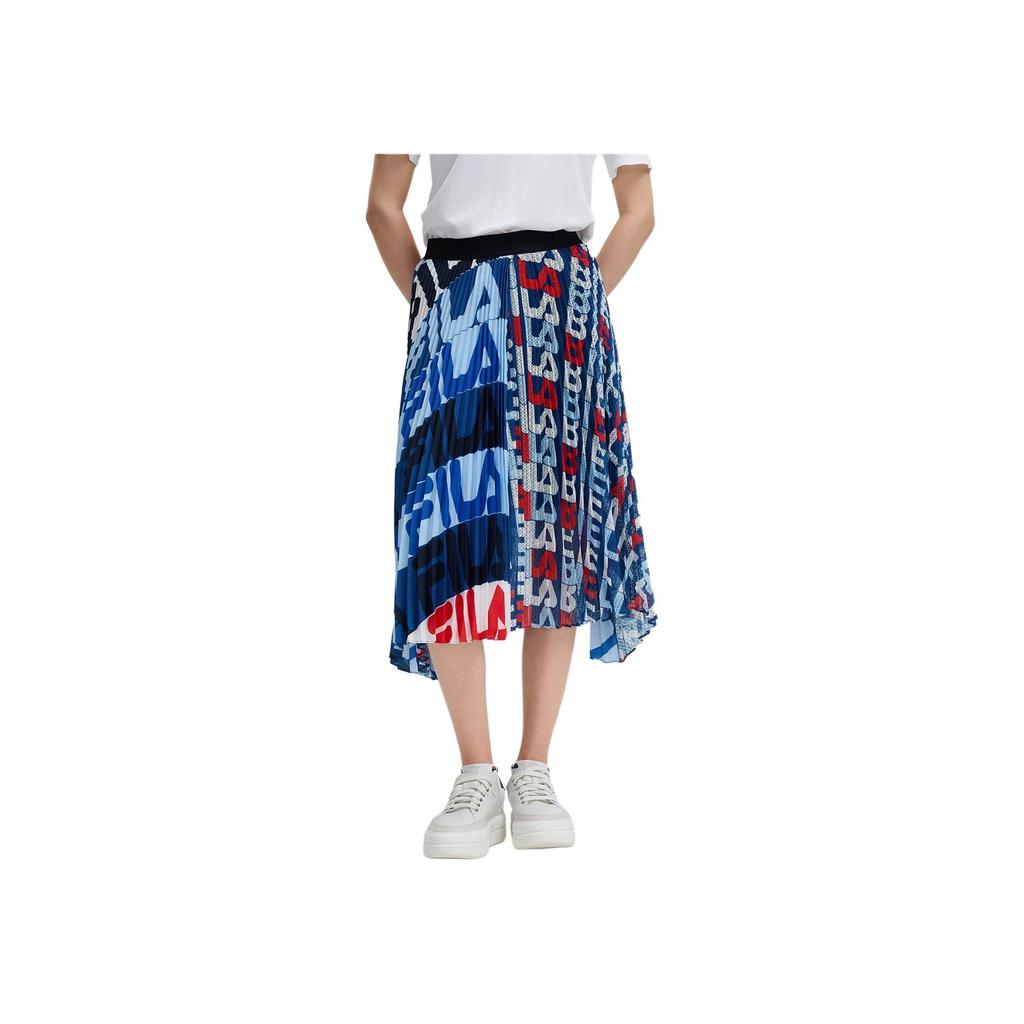 Fila Elastic Full Print Spliced Casual Long Skirt Women skirts Blue F11W434303F-ZA