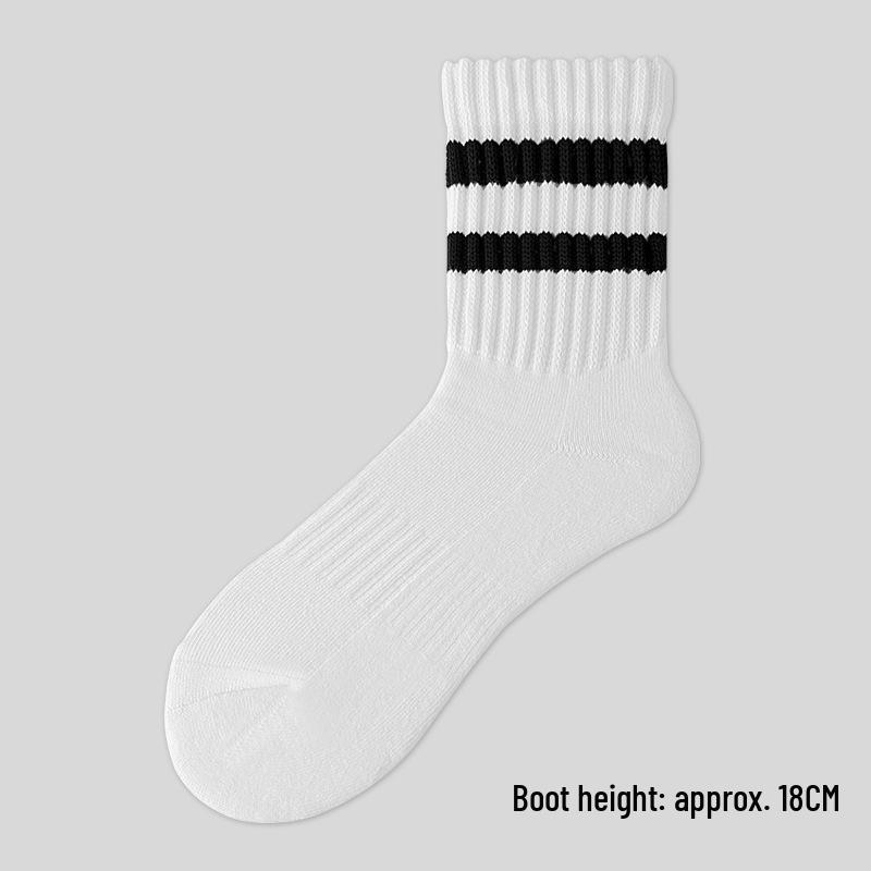 Herren Verdickte Baumwoll-Mittelschaftsocken - Gestreift, Schweißabsorbierend, Ideal für Herbst-/Wintersport und College-Stil.