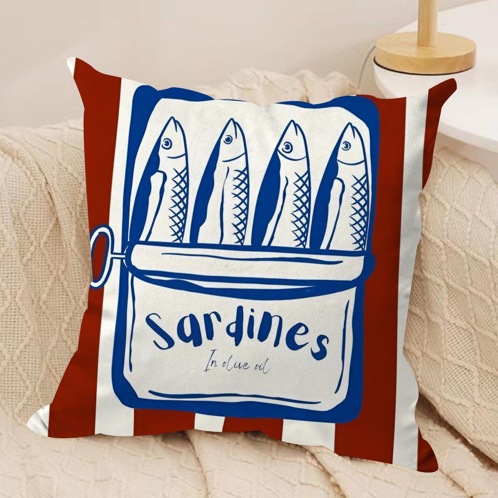 CoastalCharm Sardine Can Cushion Cover Soft Plush Fabric DoubleSided Printed Sofa Cushion Cover for All Seasons Home Decor Gift