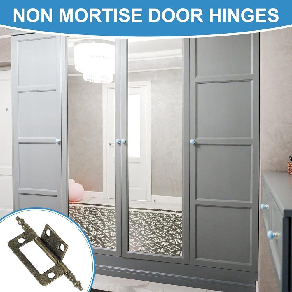 2Inch Antique Brass Flush Hinges For Cabinet Doors Furniture Drawers Heavy Duty Steel Furniture Cabinet Drawer Repair Hardware