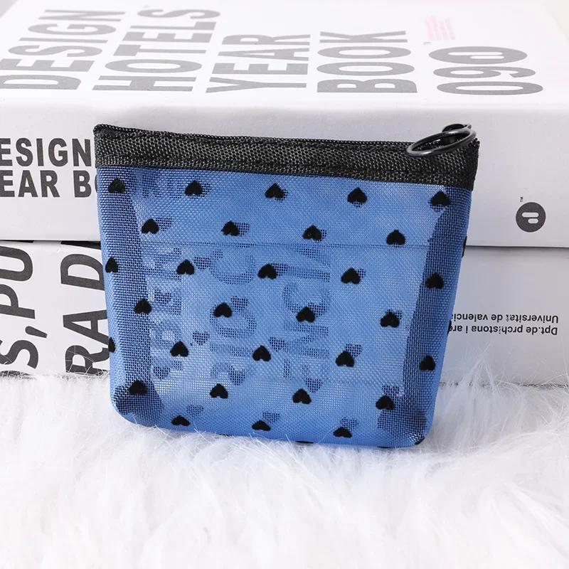 

Women Love Nylon Mesh Cosmetic Bag Zipper Heart Shaped Toiletry Organizer Girls Makeup Case Lipstick Key Wash Purse Pouch Purse