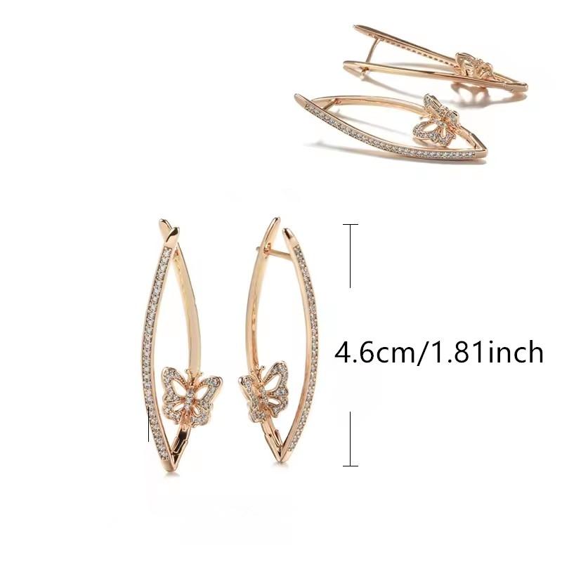 Golden Color V Hoop Earrings Women Wedding Butterfly Drop Earrings Jewelry