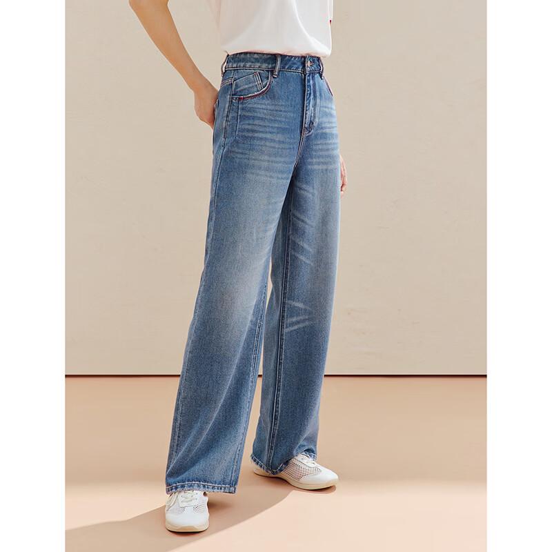 INMAN Women's Lyocell-Cotton Washed Straight-Leg Jeans