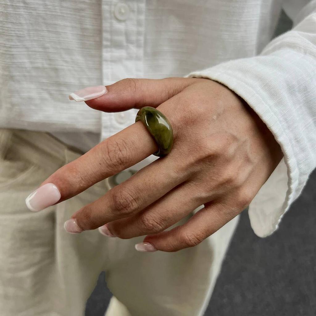 SHIXIN 4 Styles Bohemian Smooth Surface Acrylic Resin Ring for Women Vintage Elegant Irregular Finger Rings New Trendy Jewelry